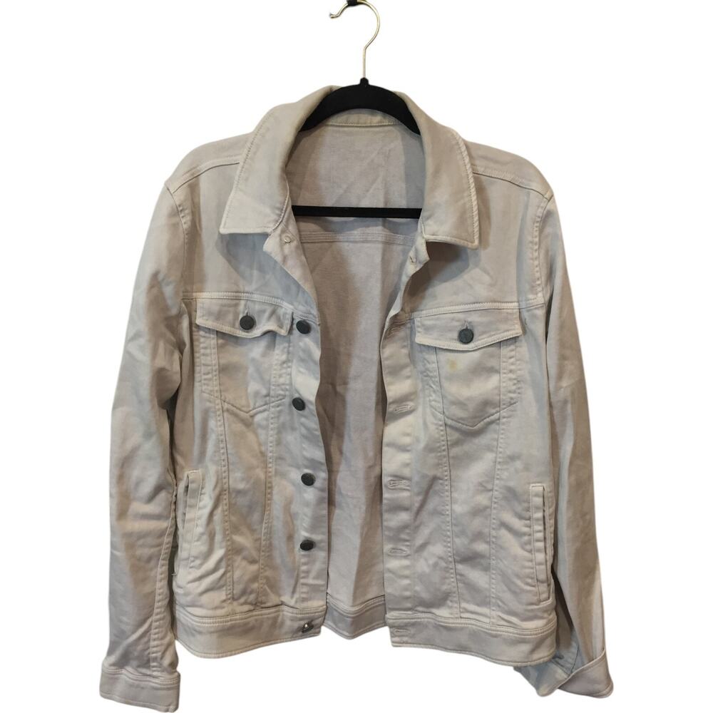 Trucker Jacket Mens Small Off White Button Up Front Pocket Long Sleeve